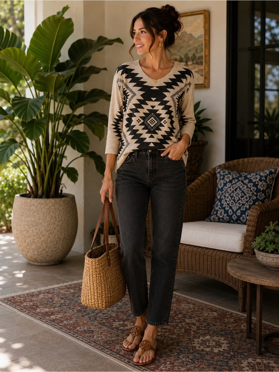 Charming Charlie Sweaters - Lightweight Charming Charlie southwest print sweater